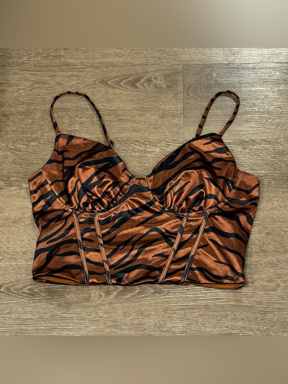 Women's Tiger-Stripe Satin Bustier Crop Top - Brown/Black